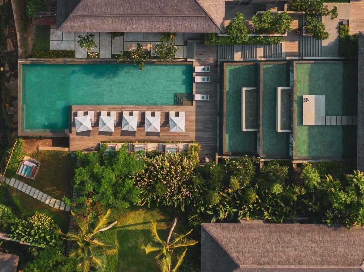 Aerial view of Nirjhara luxury resort in Bali