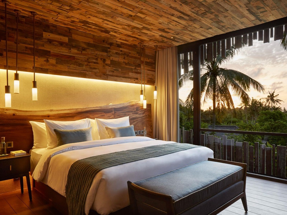 Canopy suite bed at Nirjhara luxury resort in Bali