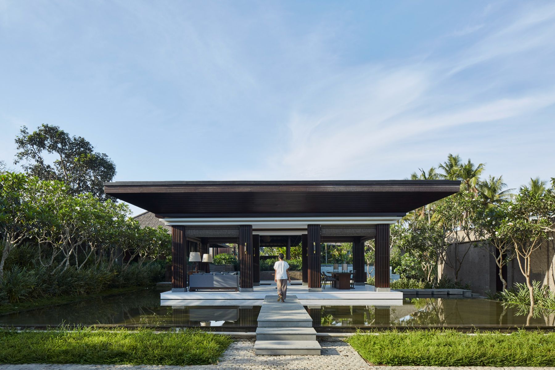 Exterior view of the lobby at Nirhara luxury resort in Bali