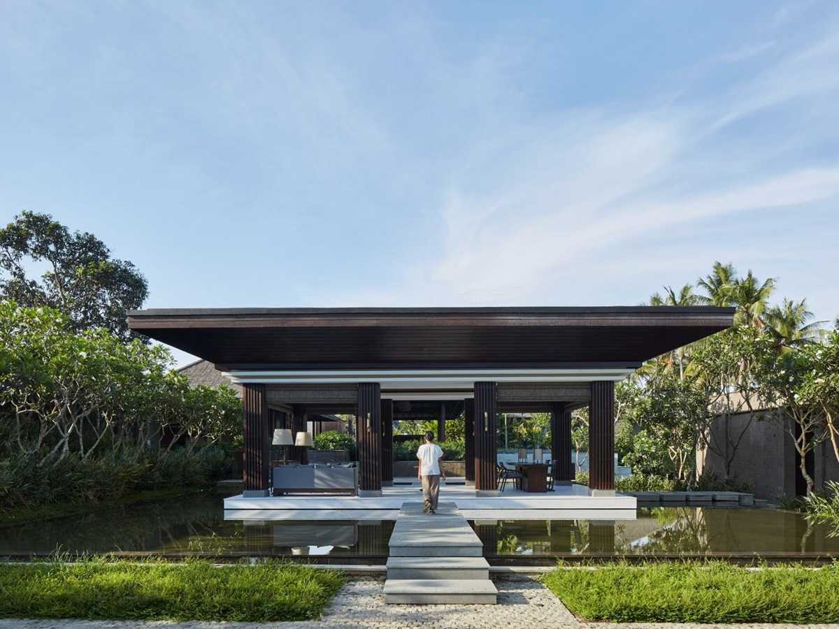 Exterior view of the lobby at Nirhara luxury resort in Bali