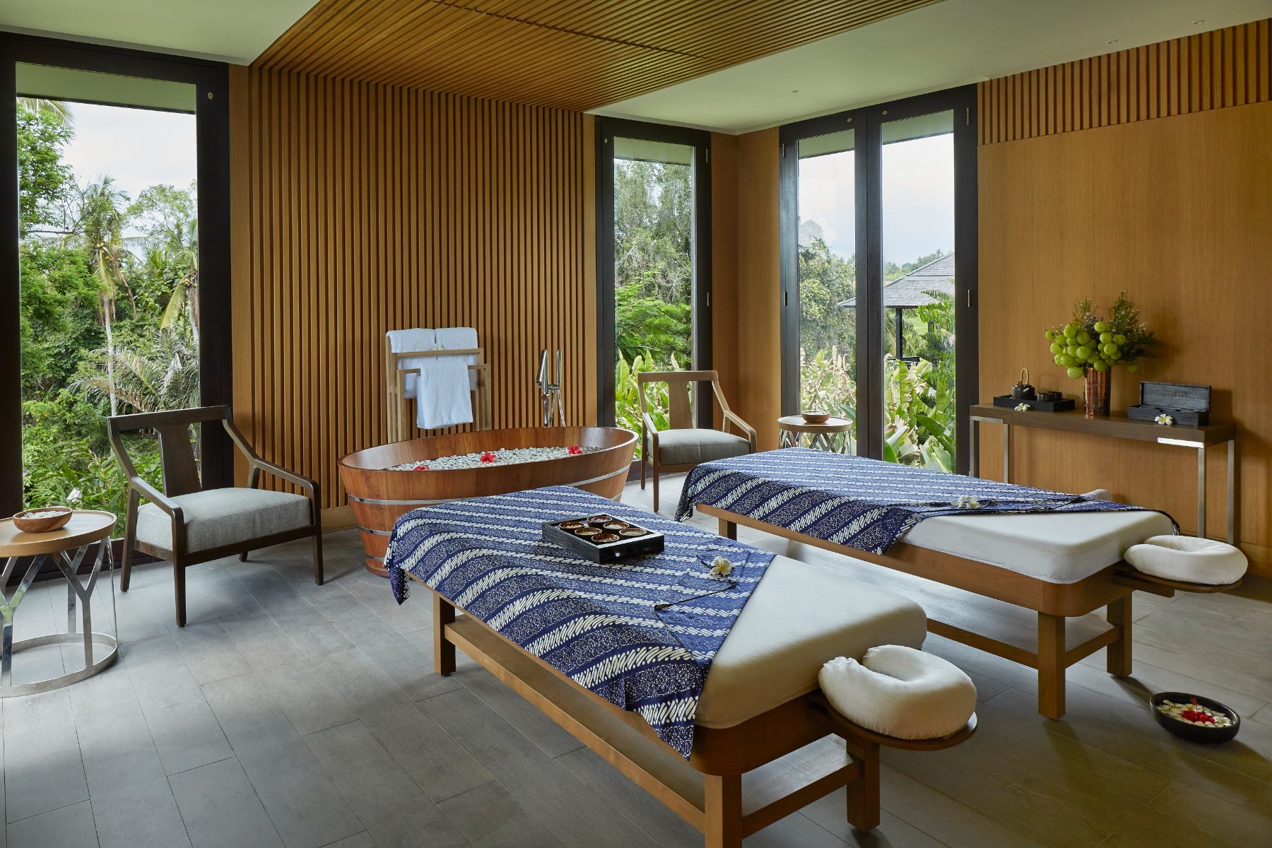 Spa treatment beds at Nirjhara luxury resort in Bali