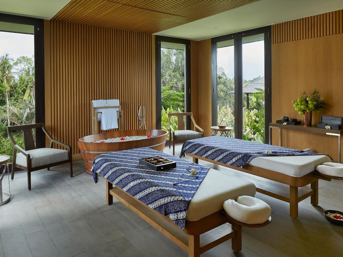 Spa treatment beds at Nirjhara luxury resort in Bali