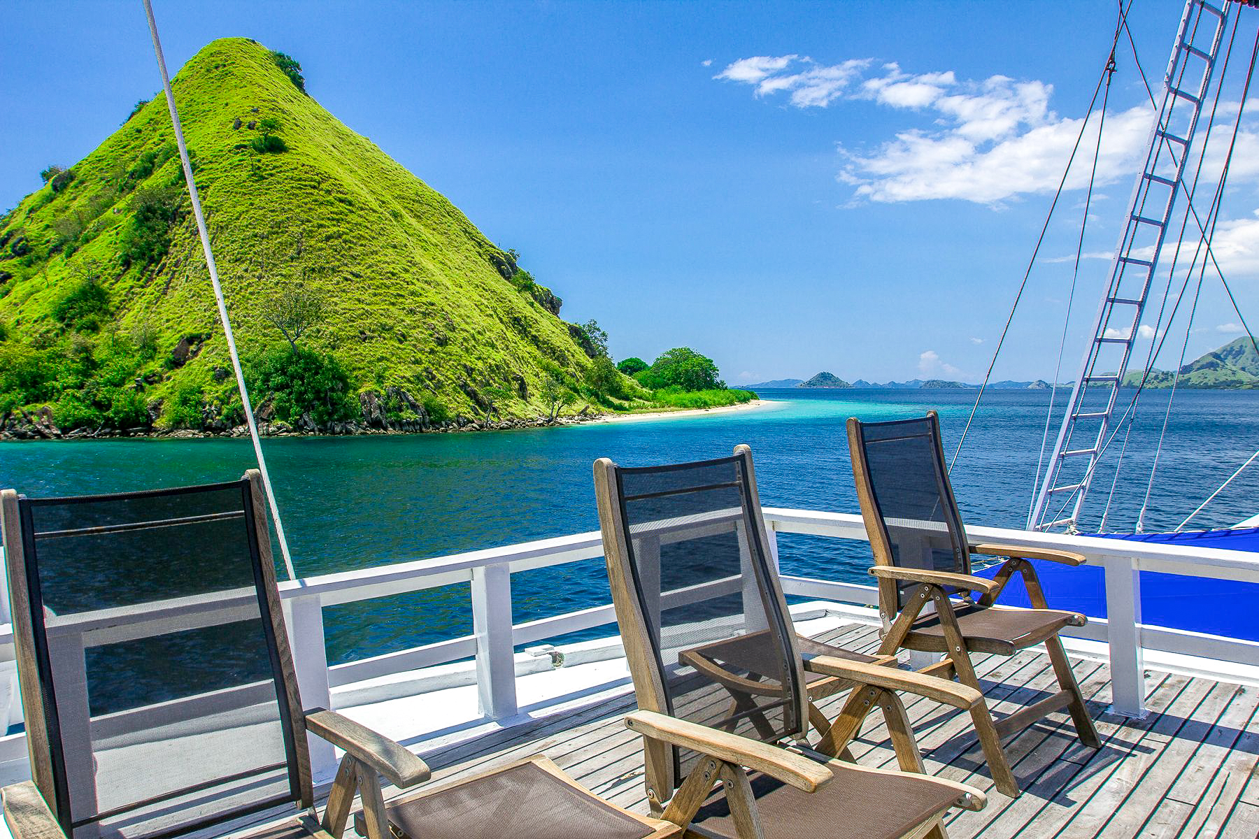 Seating on the deck of Ombak Putih in Indonesia
