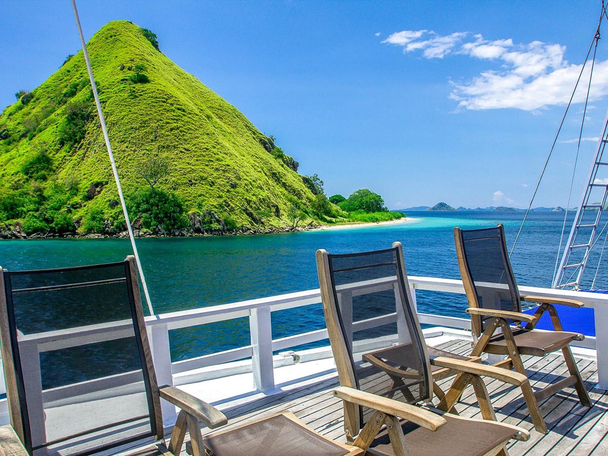 Seating on the deck of Ombak Putih in Indonesia