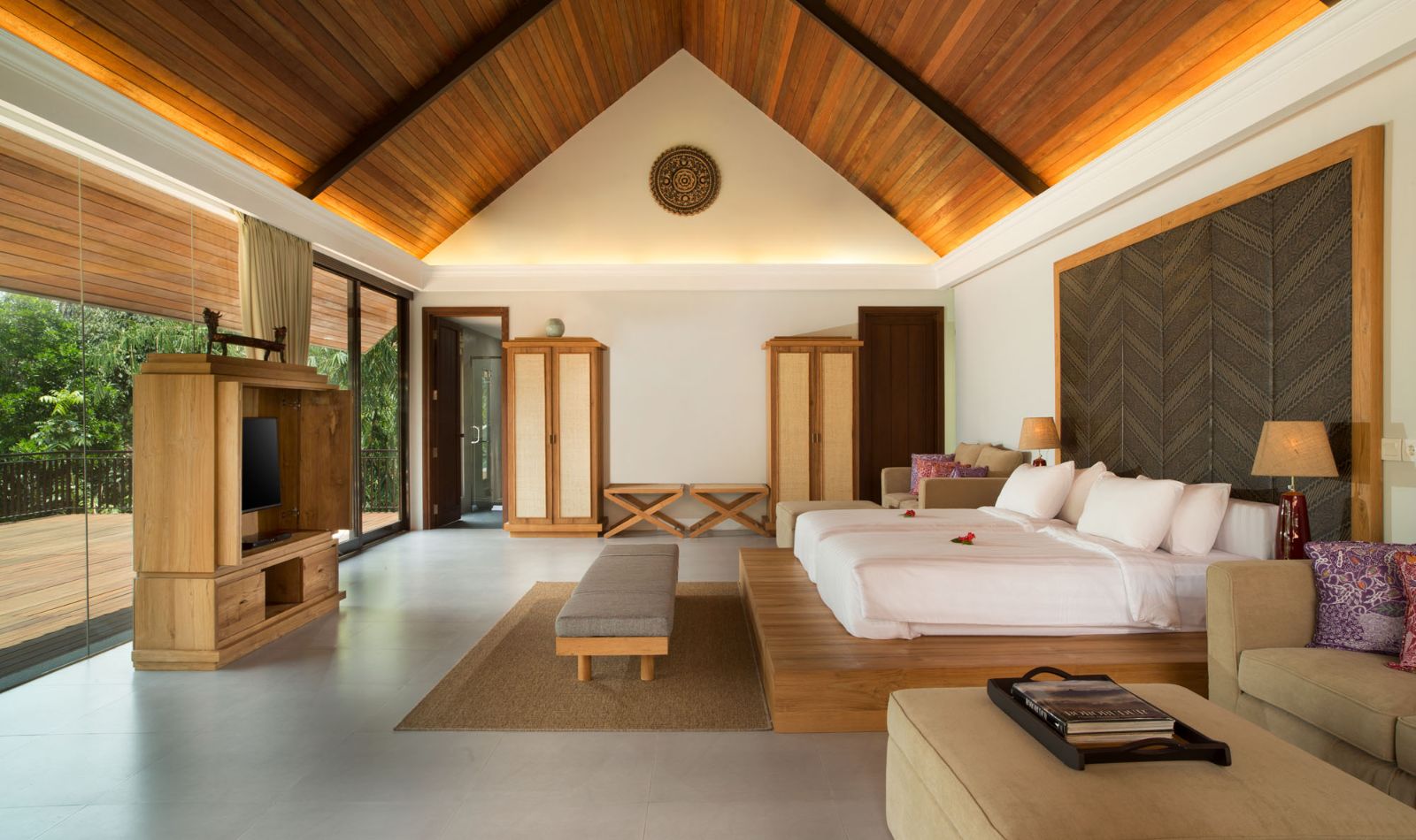 Modern Pol Villa bedroom at Plataran Borobudur Resort & Spa in Java, Indonesia