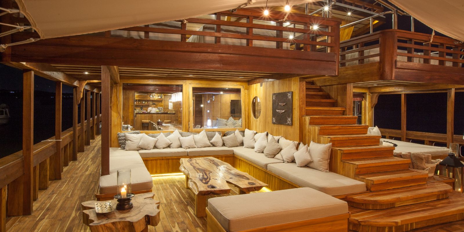 Alfresco lounge area onboard the Prana phinisi in Indonesia