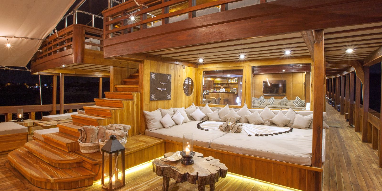 Alfresco lounge area onboard the Prana phinsi in Indonesia