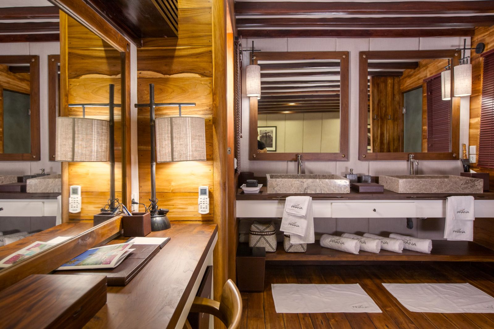 En-suite guest bathroom onboard the Prana phinisi in Indonesia