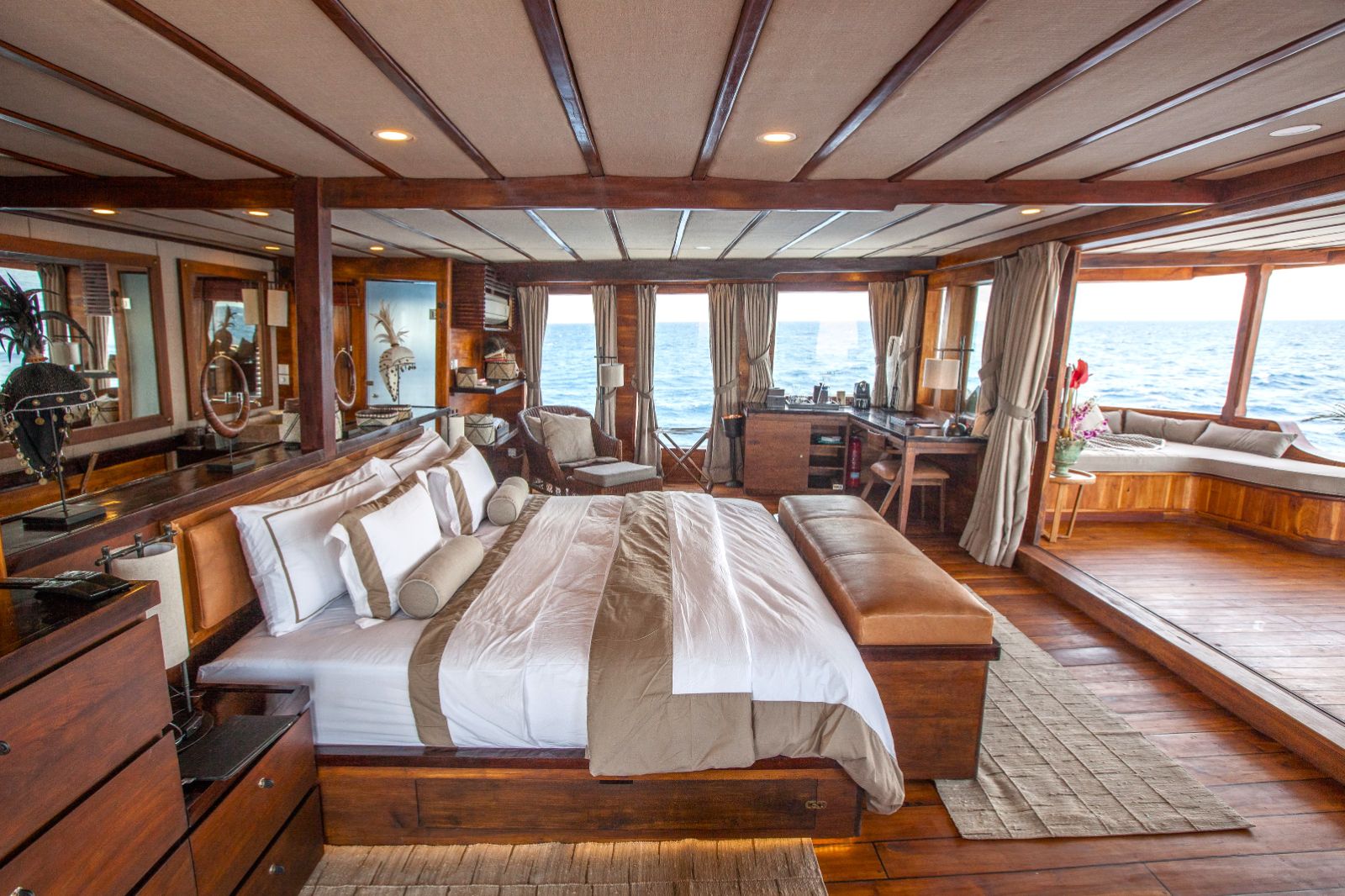 The master suite onboard the Prana phinisi in Indonesia