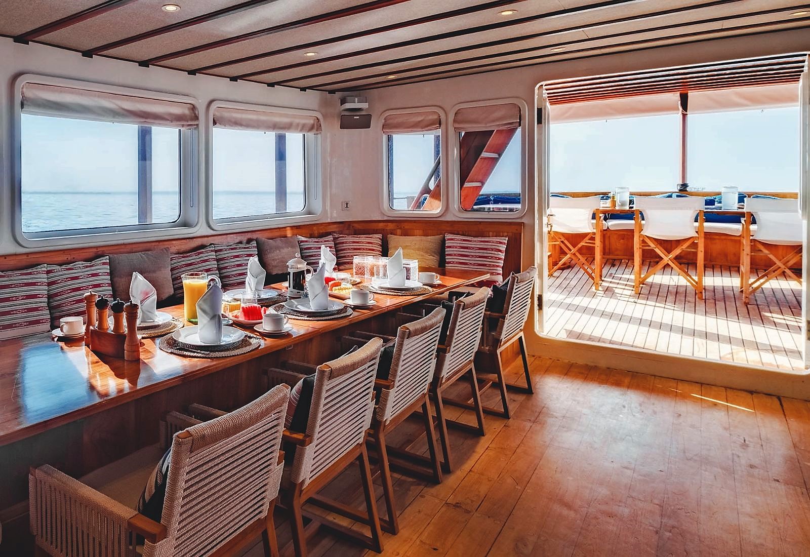 Indoor dining area on Luxury Yacht Rascal