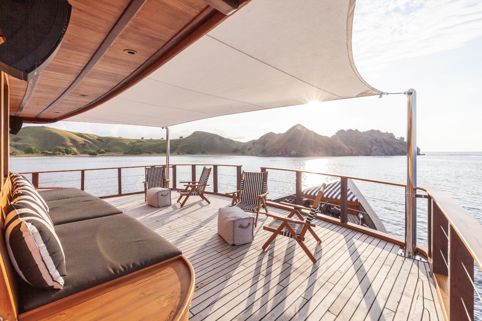 Upper deck on the Rebel phinisi in Indonesia