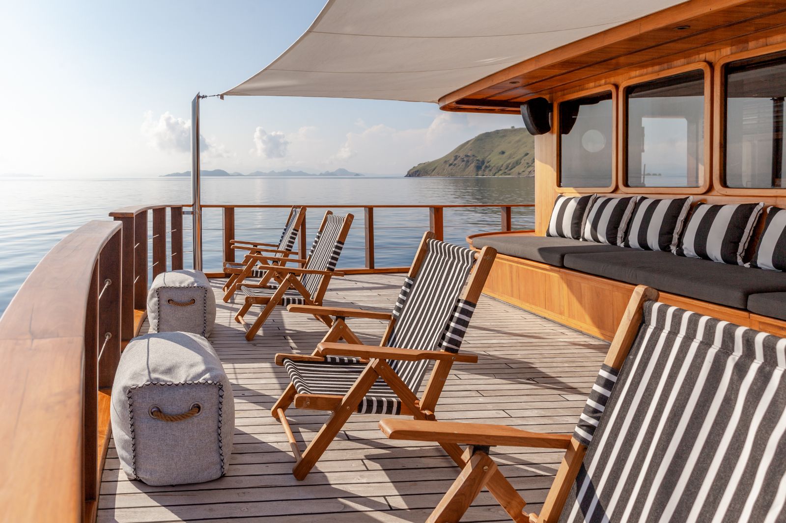 the bow lounge on the Rebel phinisi in Indonesia
