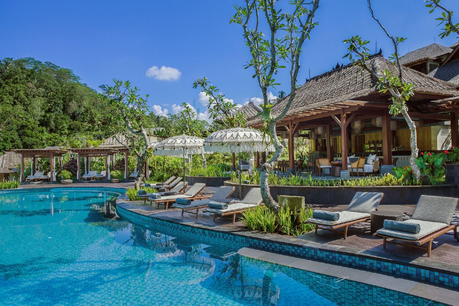 The swimming pool at the Ritz Carlton Mandapa Indonesia