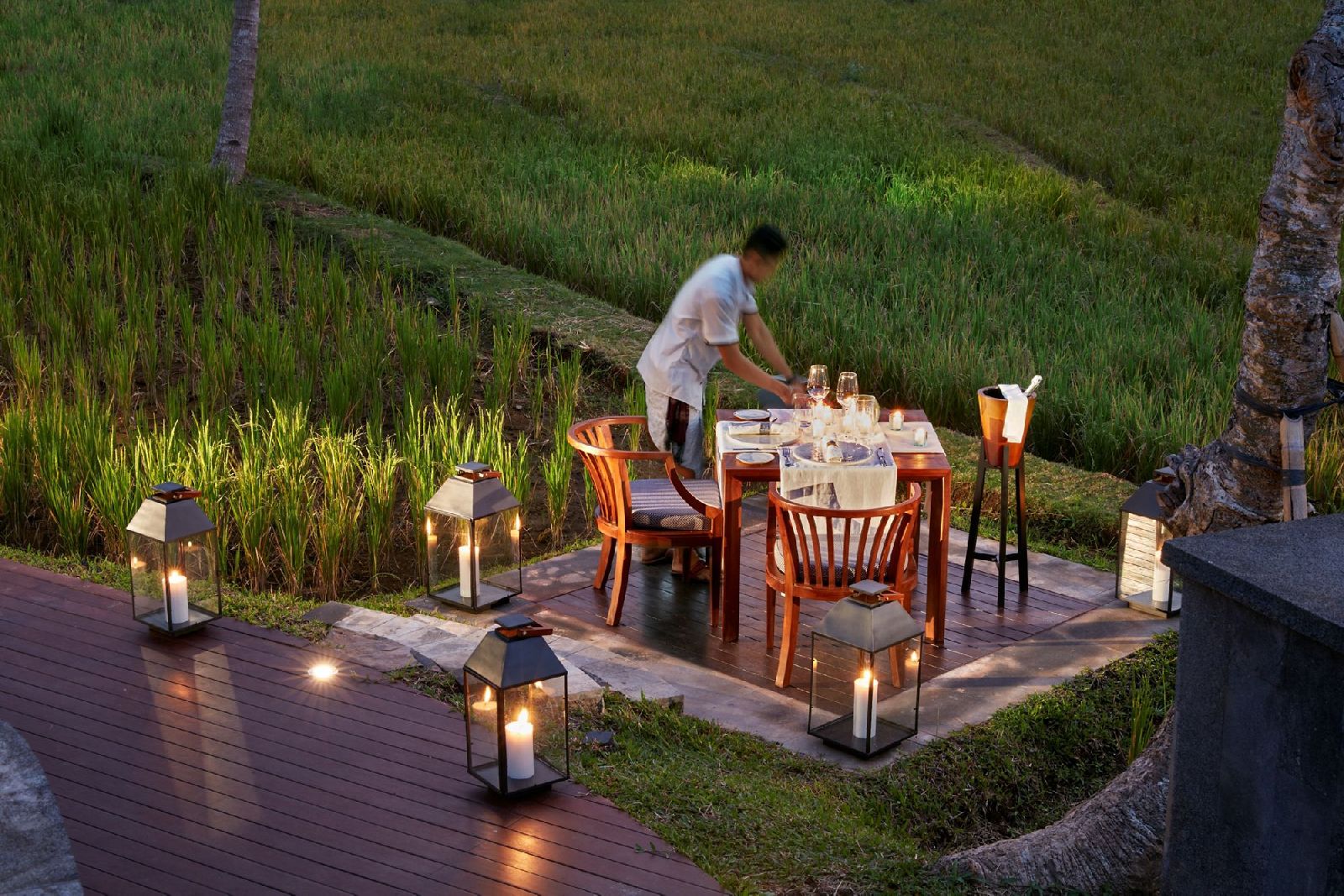 Private dining in the rice fields at the Ritz Carlton Mandapa Indonesia