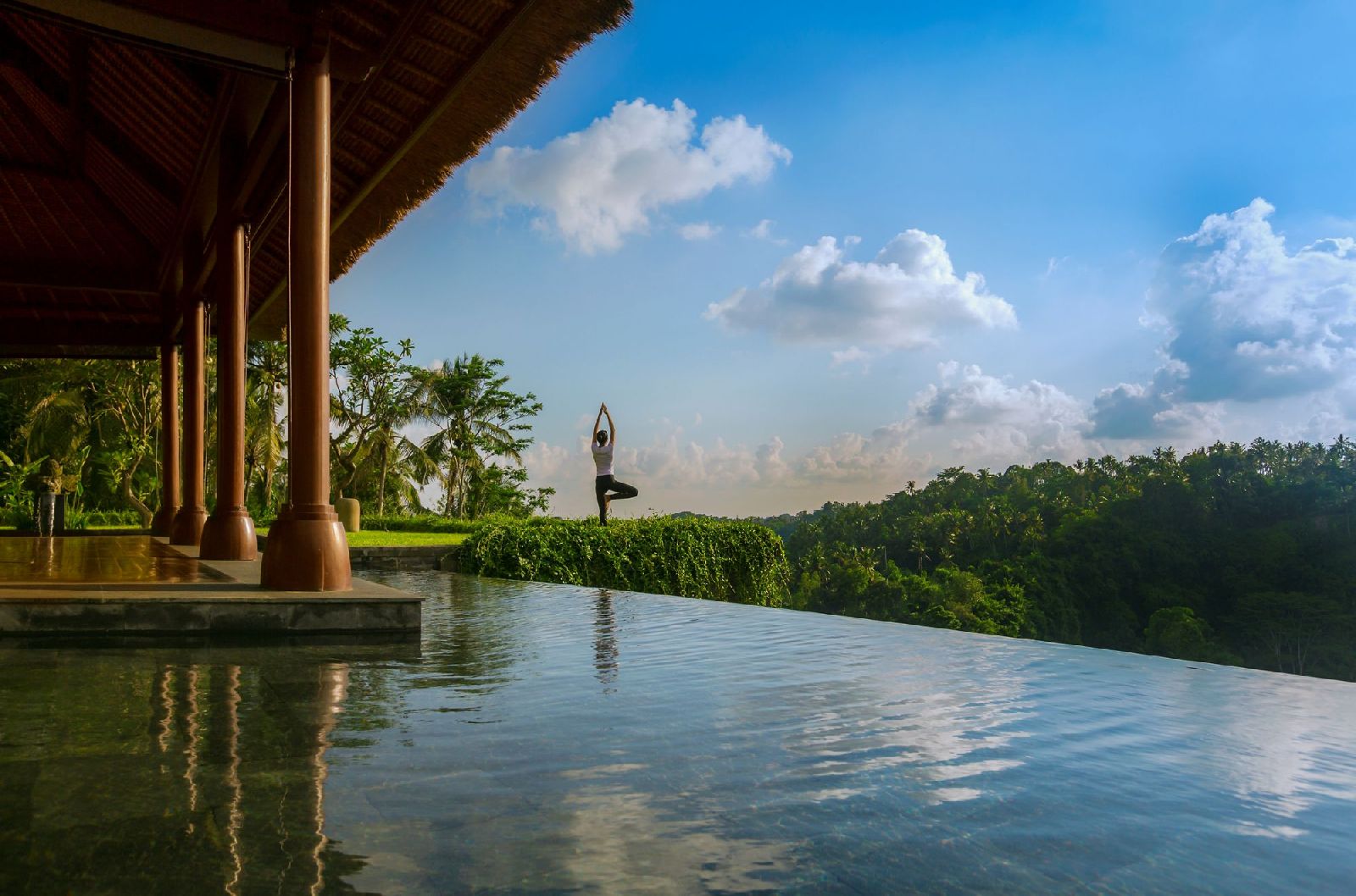 Yoga by the pool at the Ritz Carlton Mandapa Indonesia