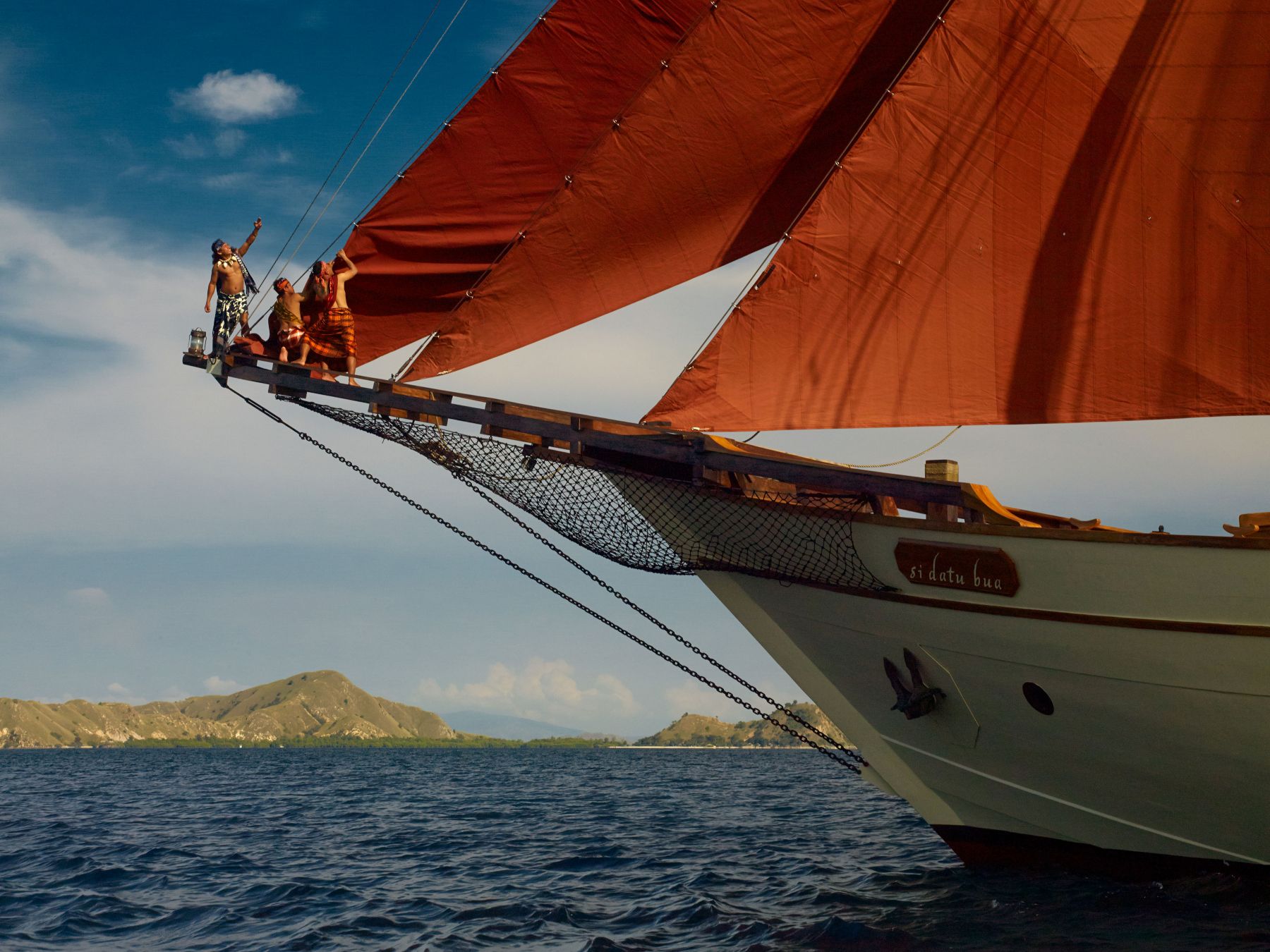 Crew of the Si Datu Bua luxury phinisi in Indonesia