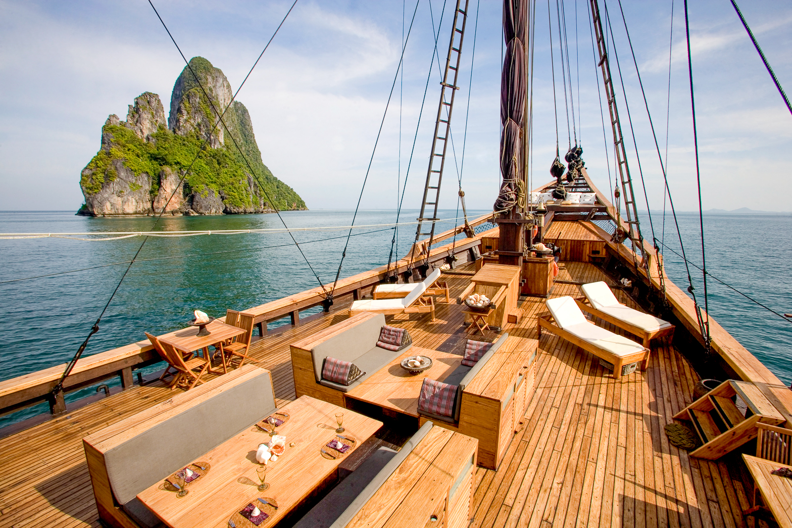 Deck onboard the Silolona phinisi in Indonesia