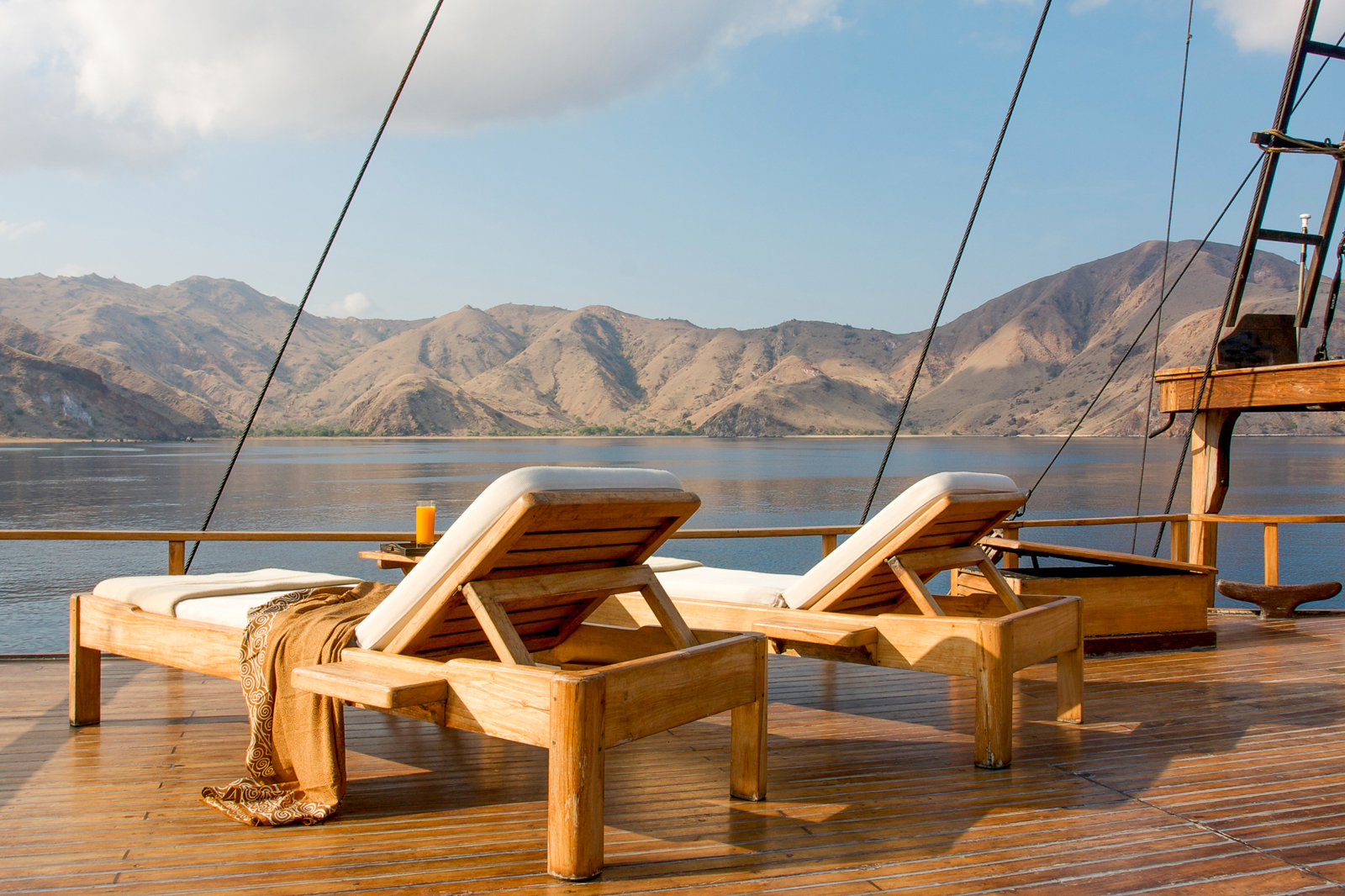 Loungers onboard the Silolona phinisi in Indonesia