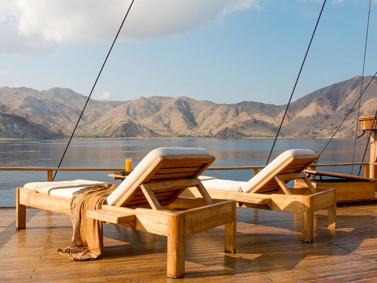 Loungers onboard the Silolona phinisi in Indonesia