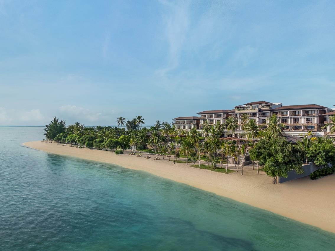 Aerial view of the beach at The Sira luxury resort in Lombok