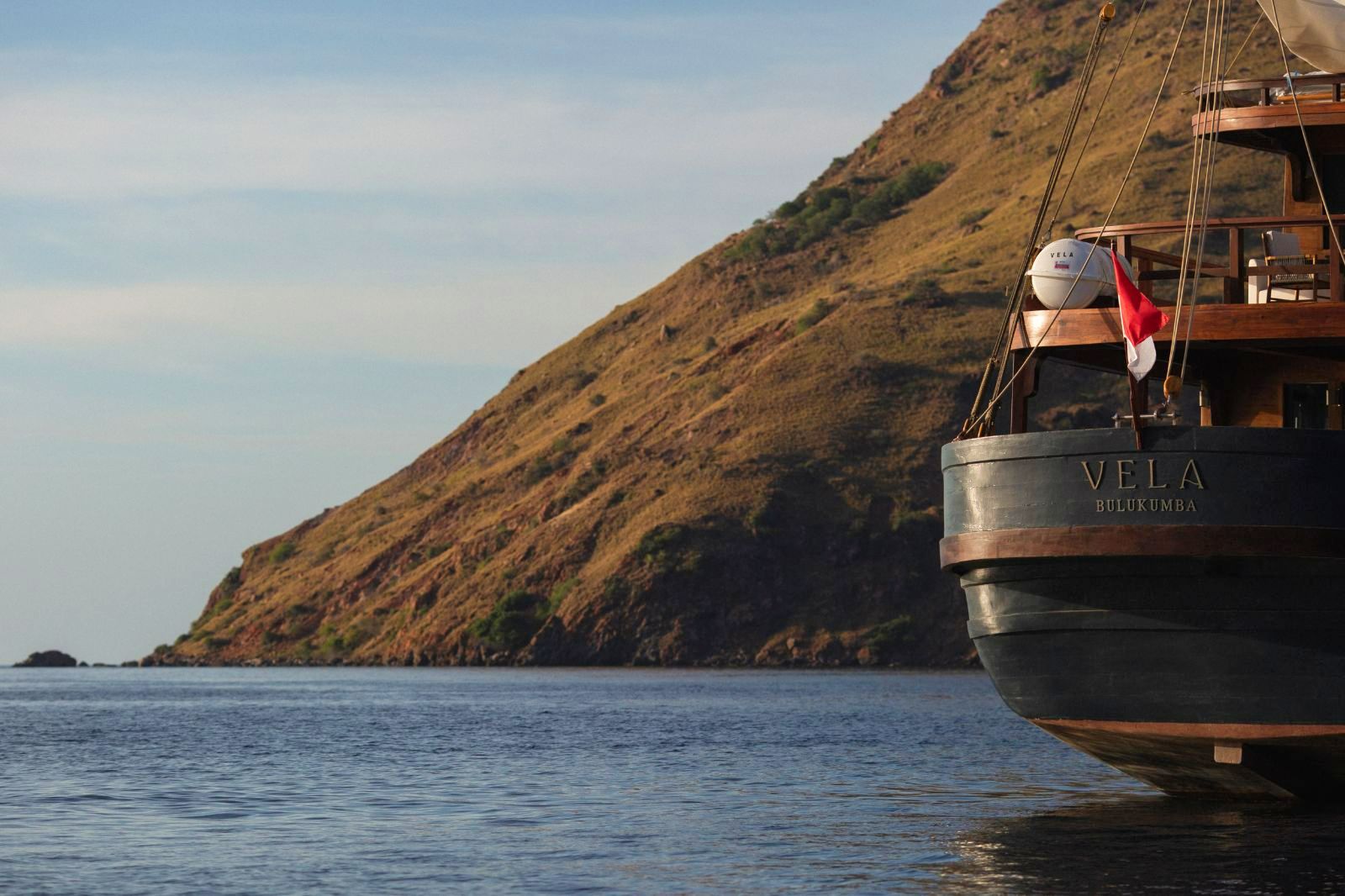 Exterior rear of the Vela Phinisi in Indonesia