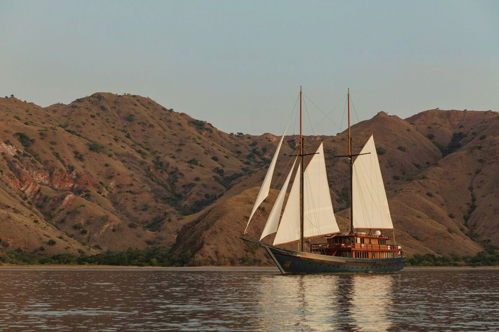 Exterior side view of the Vela Phinisi in Indonesia