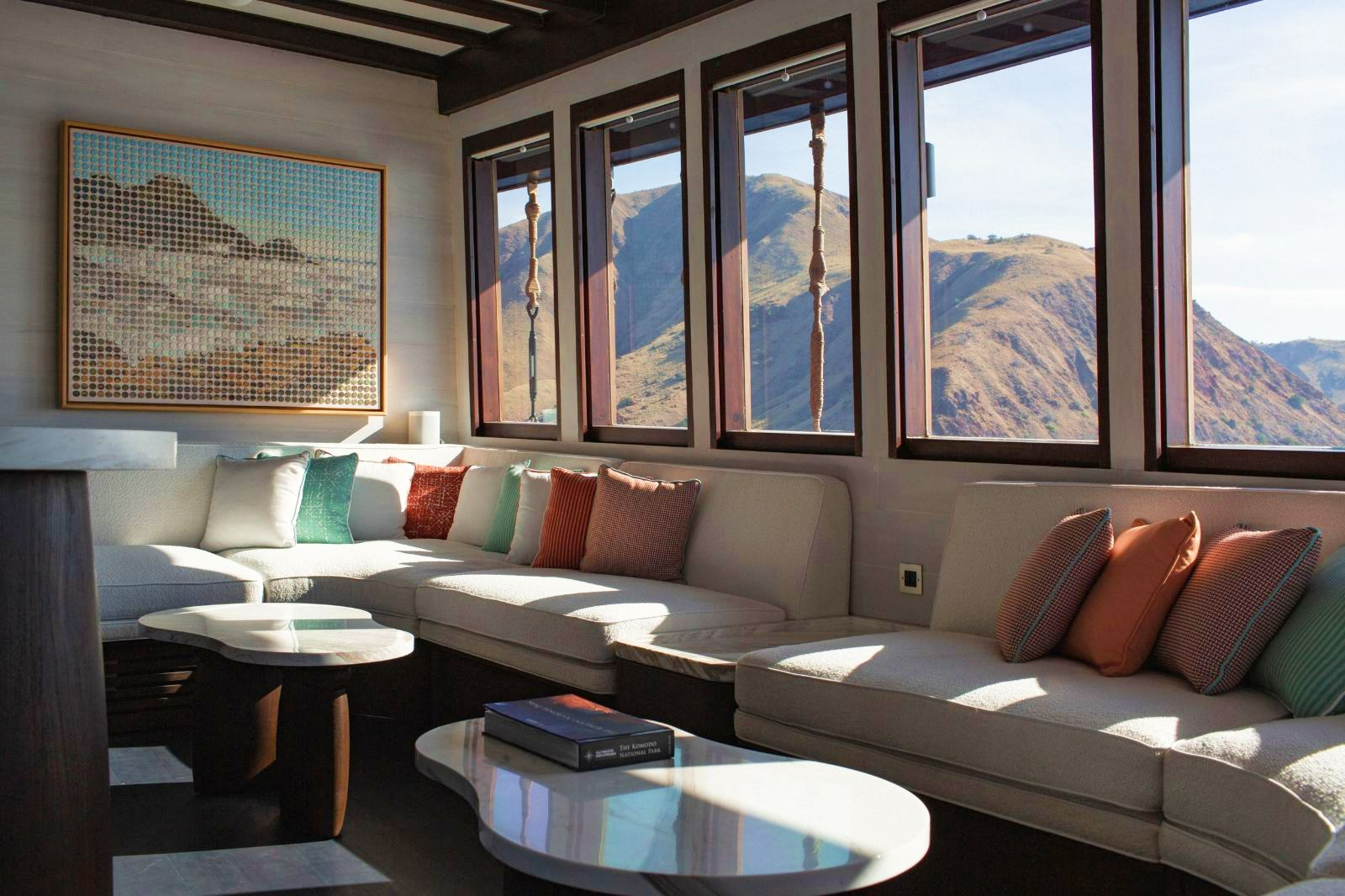 Inside lounge area onboard the Vela Phinisi in Indonesia