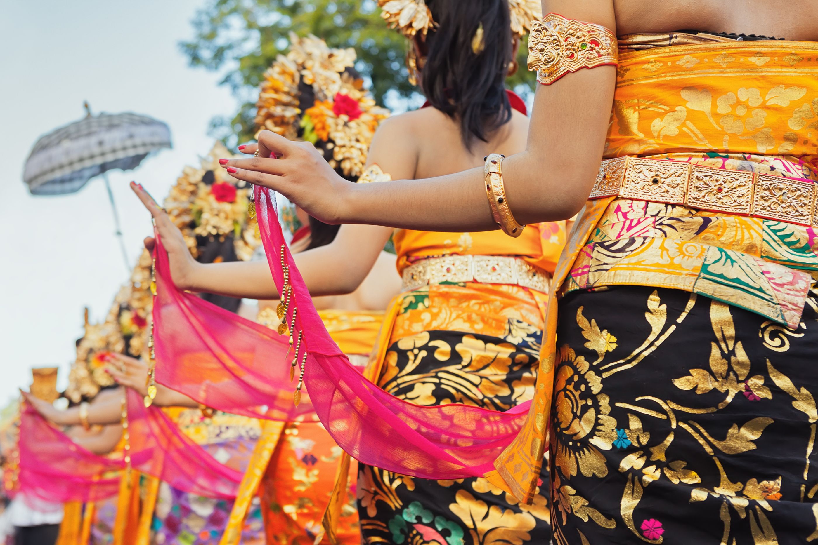 Balinese girls in traditional costumes seen in Bali, Indonesia