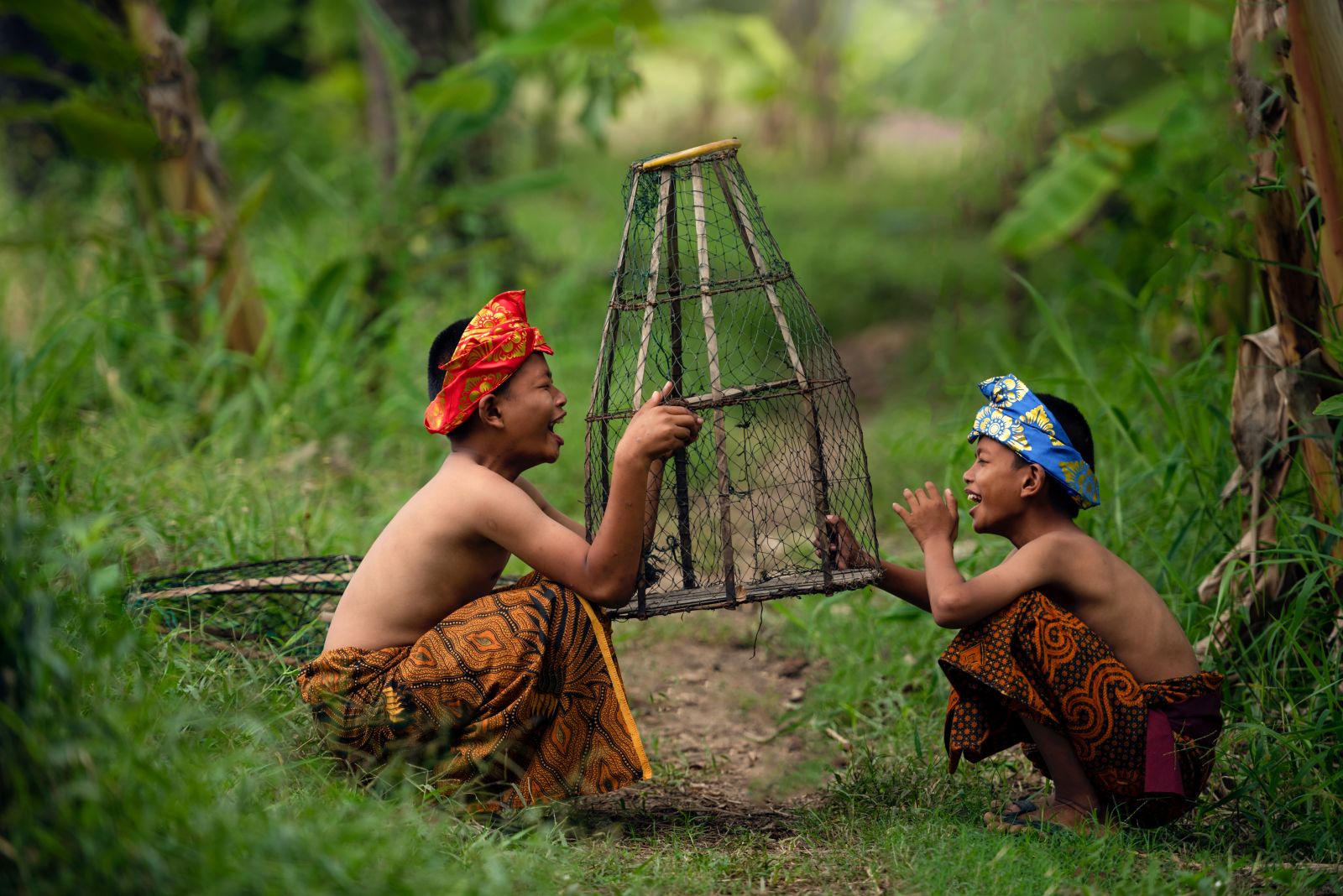 Children in traditional dress in rural Indonesia