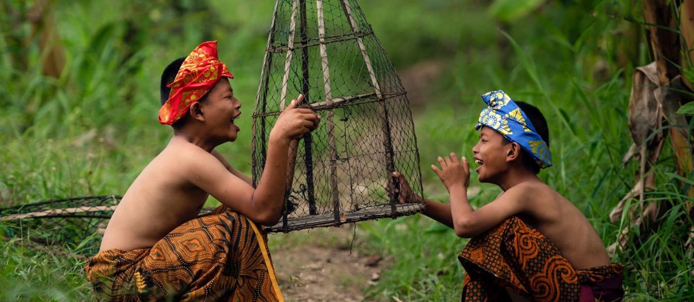 Children in traditional dress in rural Indonesia