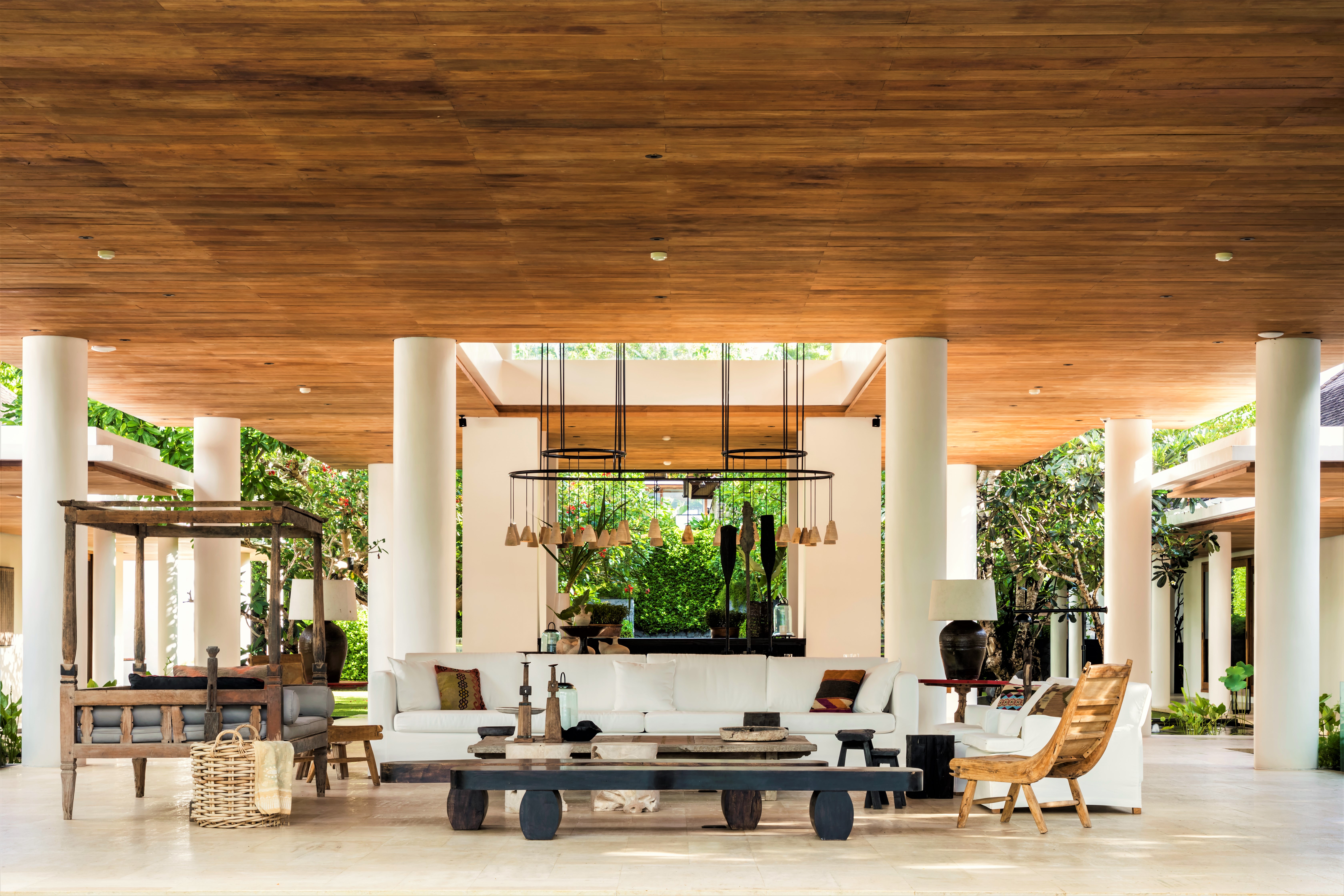Symmetrical view of the outdoor living area at Uluwatu Estate, Bali