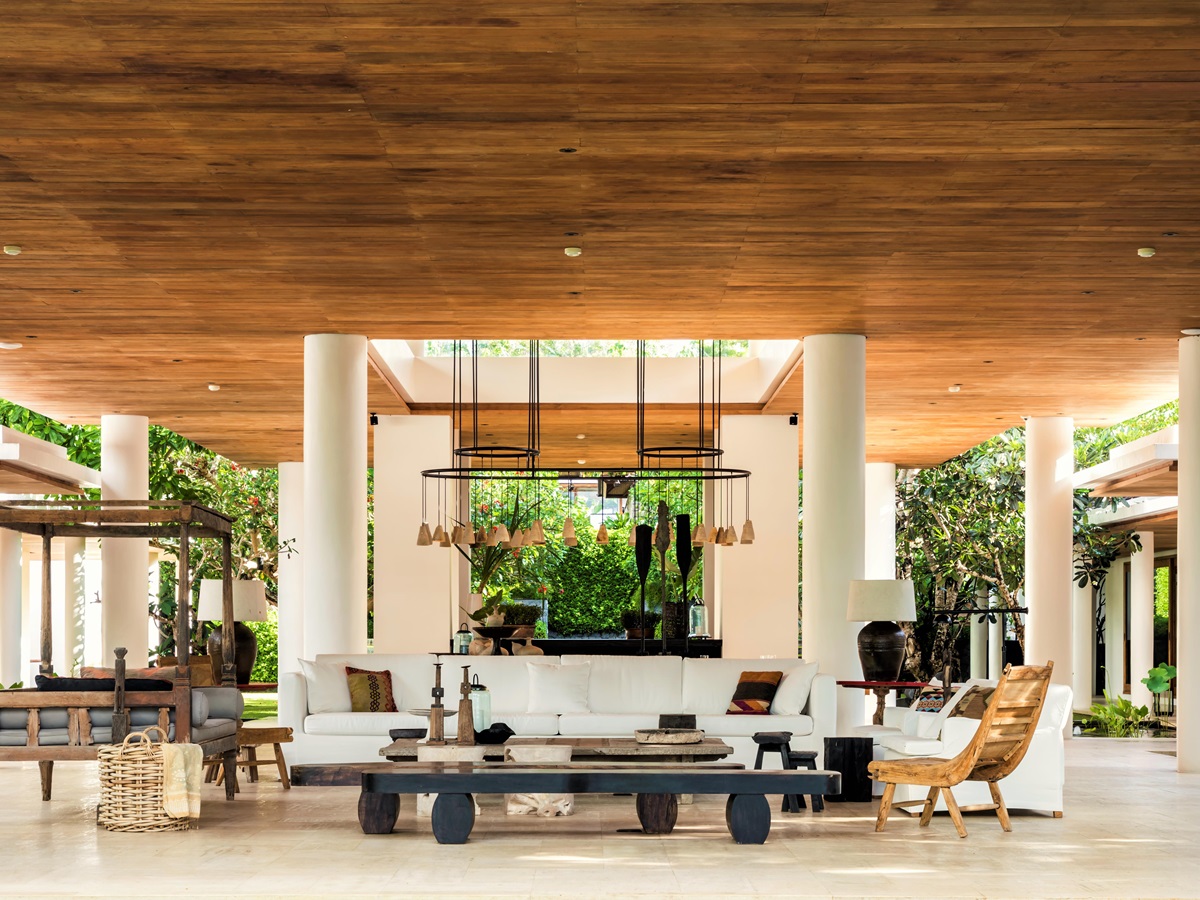 Symmetrical view of the outdoor living area at Uluwatu Estate, Bali