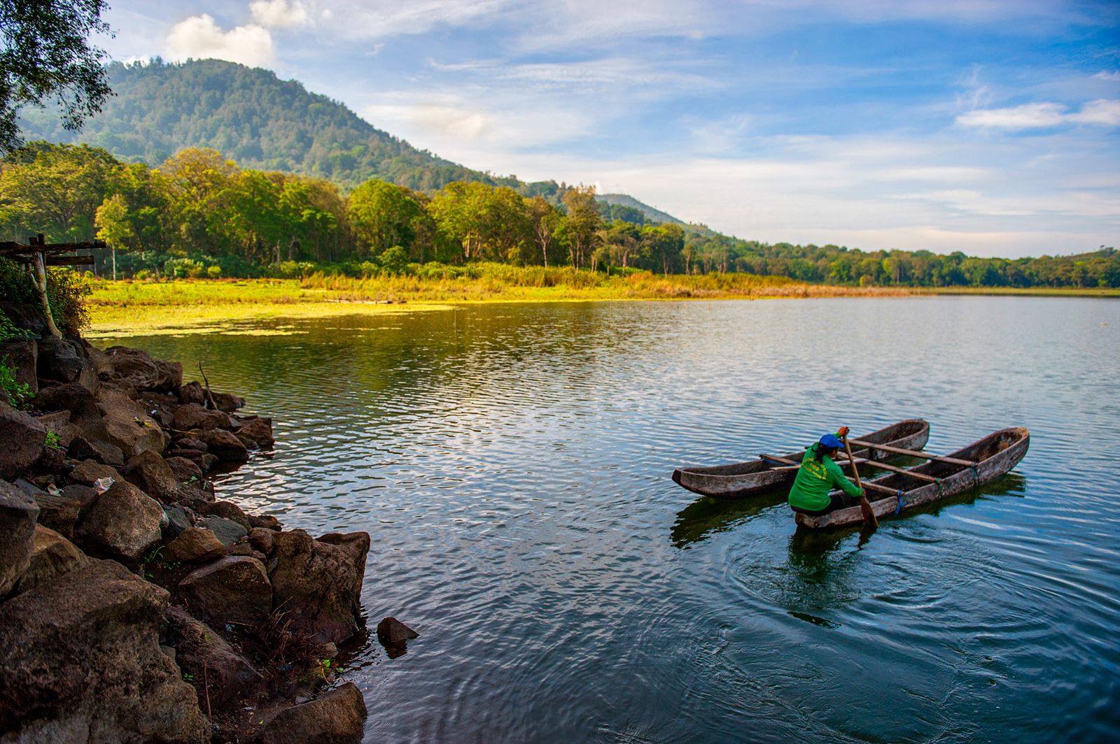 Canoes on Lake Tamblingan in Indonesia