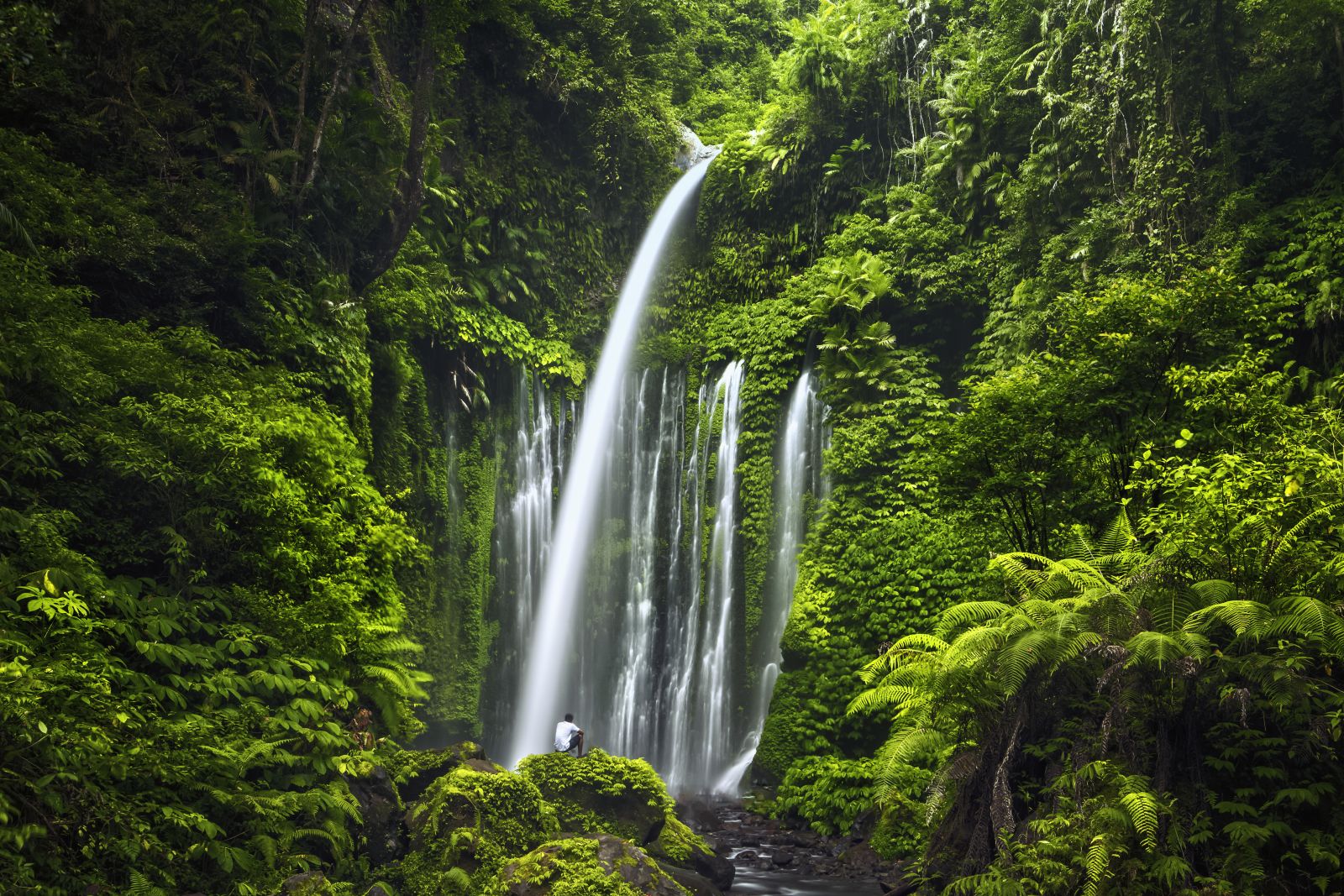 Waterfall surrounded by jungle on Lombok, Indonesia