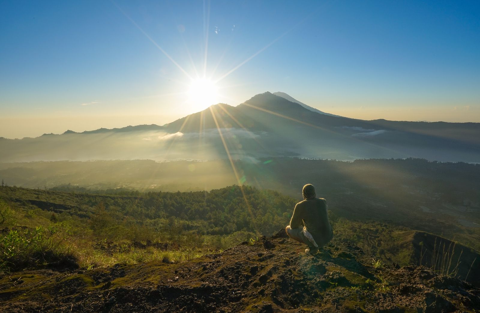 Wide view of Mount Batur in Indonesia