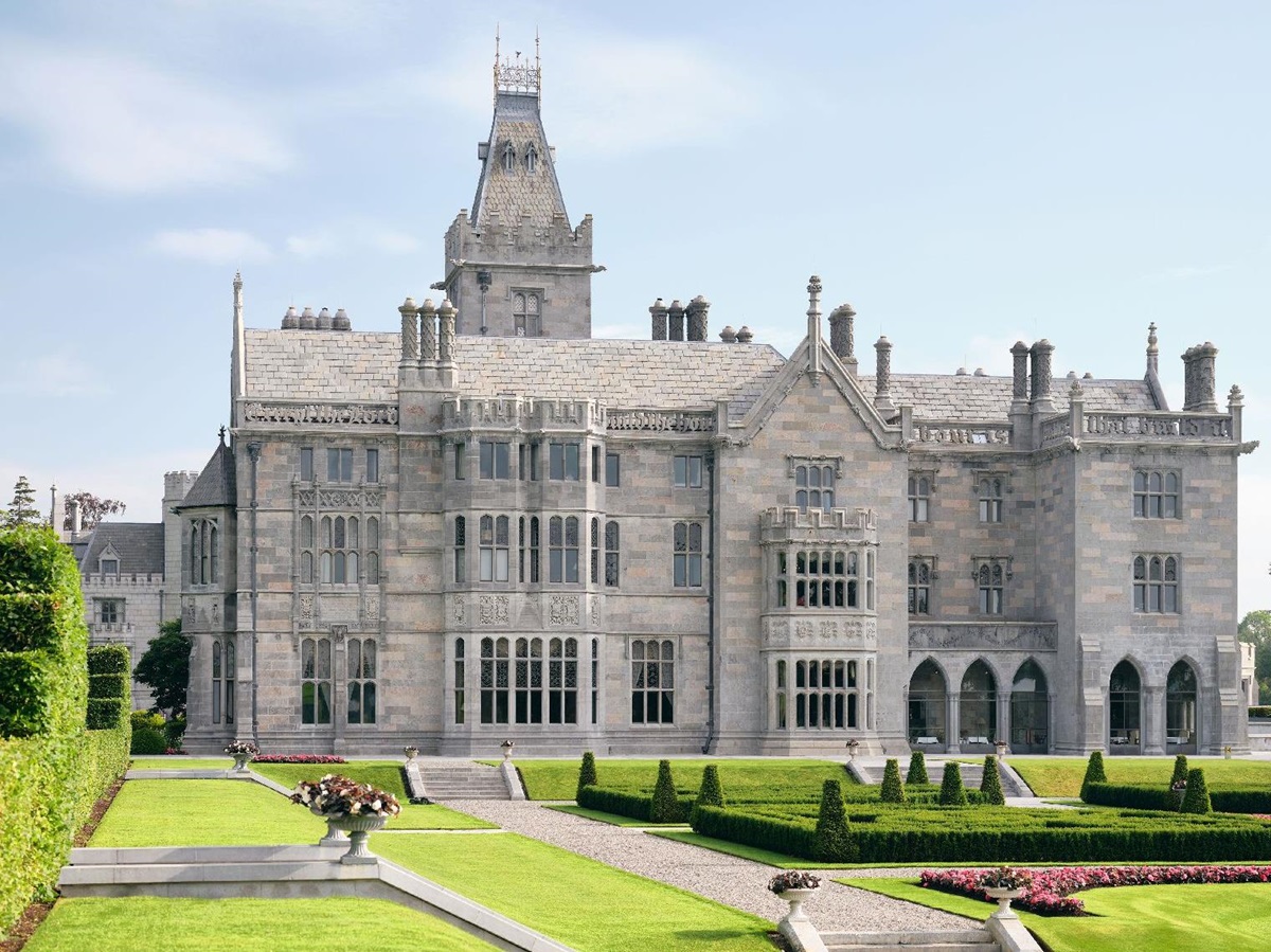 Exterior and gardens of the Adare Manor hotel near Limerick in Ireland