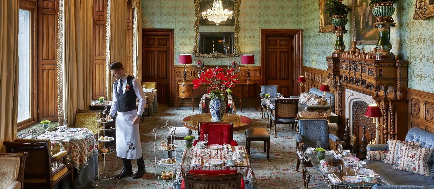 Elaborate afternoon tea service at Ashford Castle in County Mayo Ireland