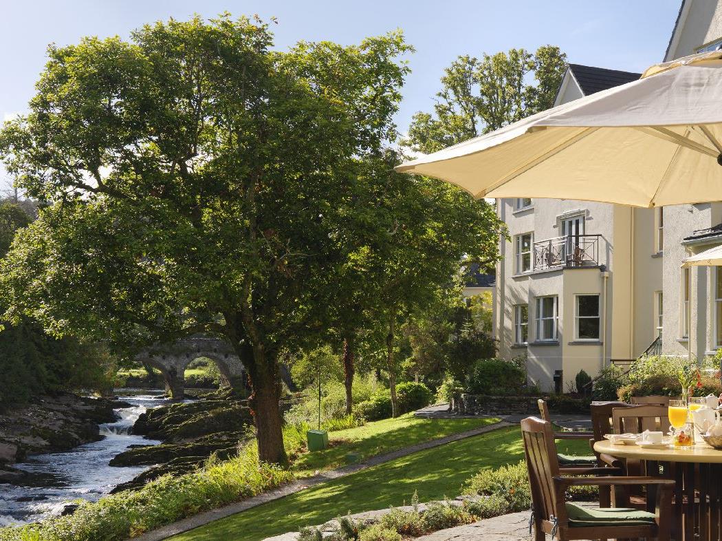 Riverside terrace at Sheen Falls Lodge in Kerry Ireland