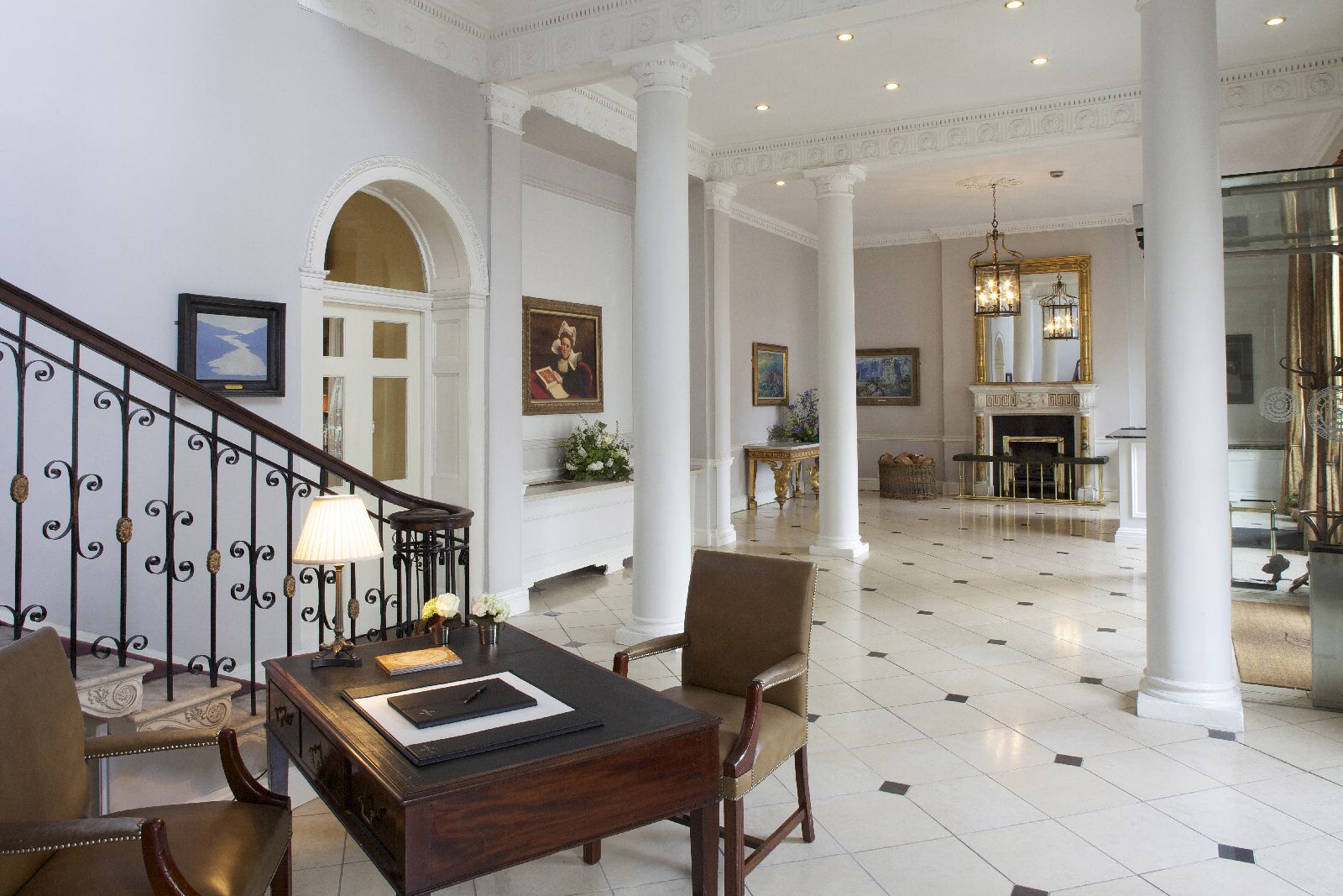 The grand entrance hall of The Merrion hotel in Dublin Ireland