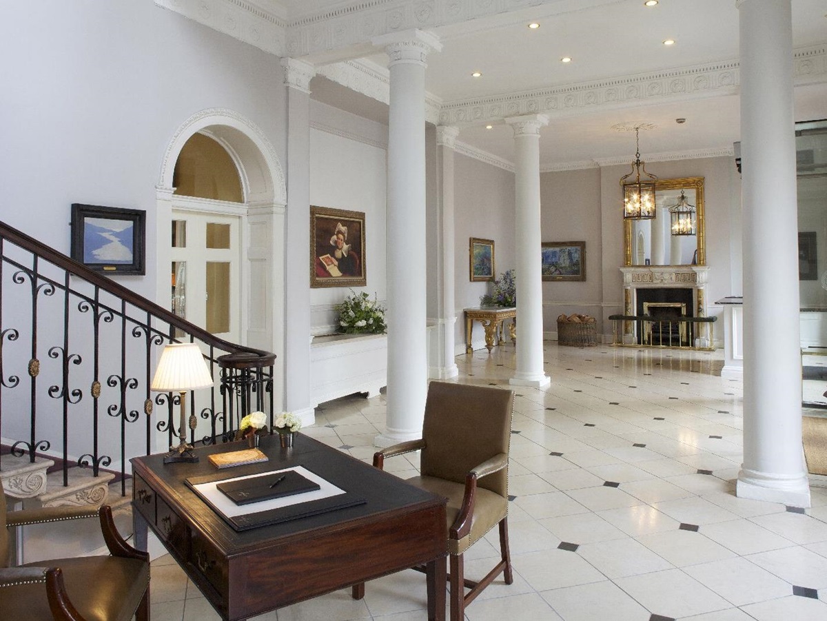 The grand entrance hall of The Merrion hotel in Dublin Ireland