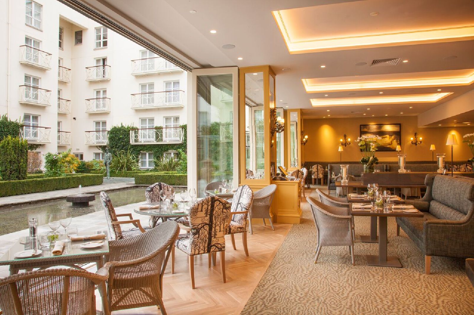 The restaurant and terrace at The Merrion hotel in Dublin Ireland