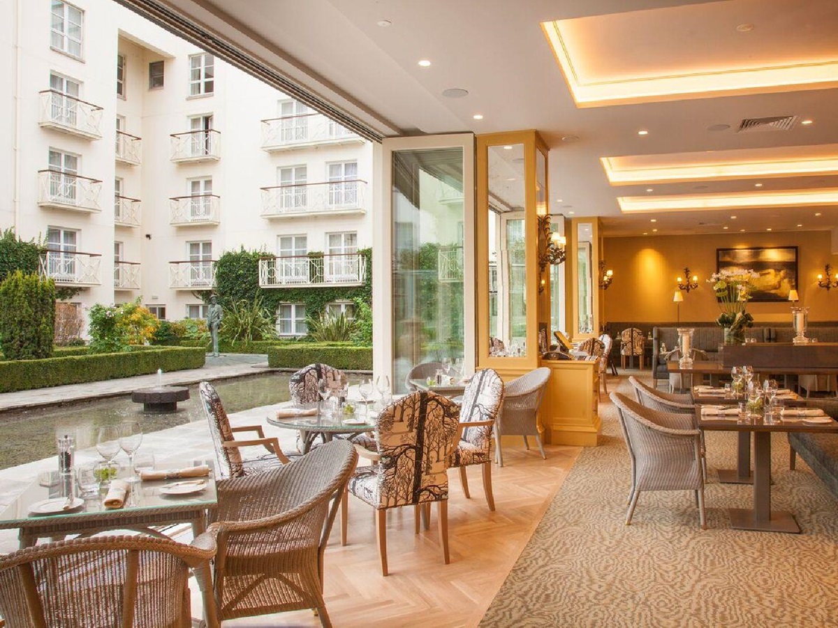 The restaurant and terrace at The Merrion hotel in Dublin Ireland