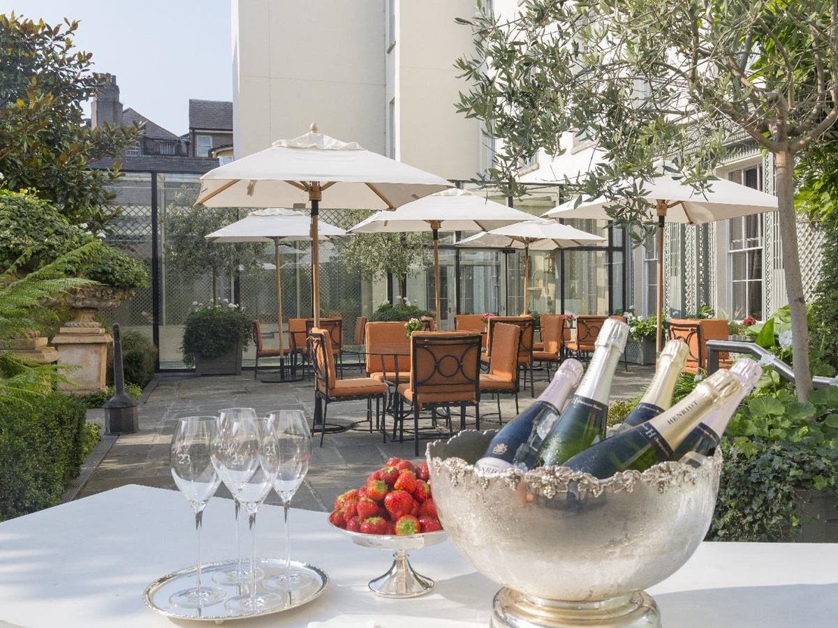 Champagne on the Upper Terrace at The Merrion hotel in Dublin Ireland