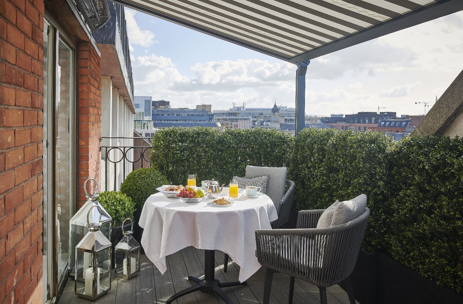 Balcony of a suite at The Westbury Hotel in Dublin Ireland