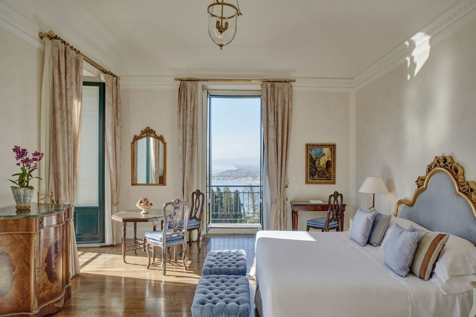Guest room at the Belmond Grand Hotel Timeo in Sicily