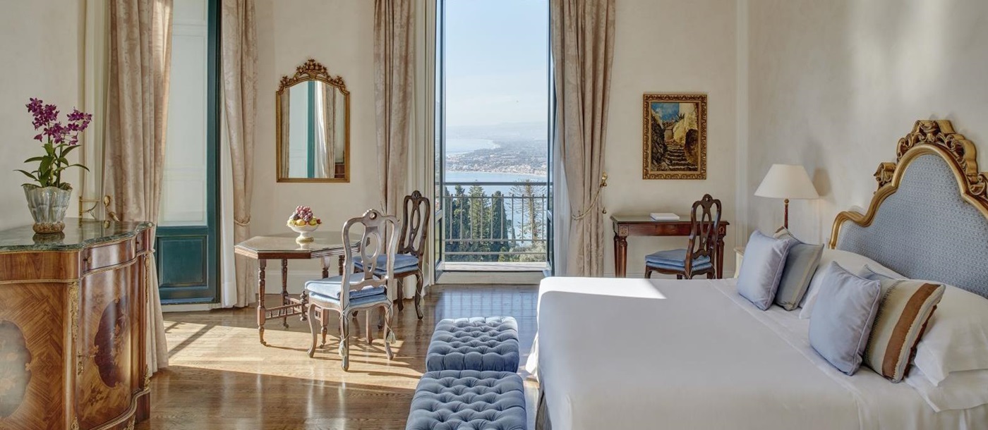 Guest room at the Belmond Grand Hotel Timeo in Sicily