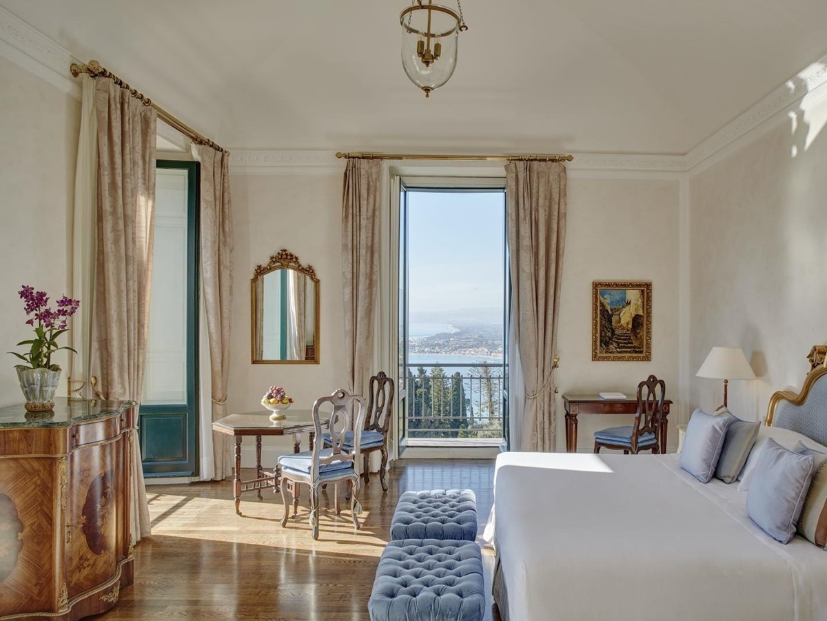 Guest room at the Belmond Grand Hotel Timeo in Sicily