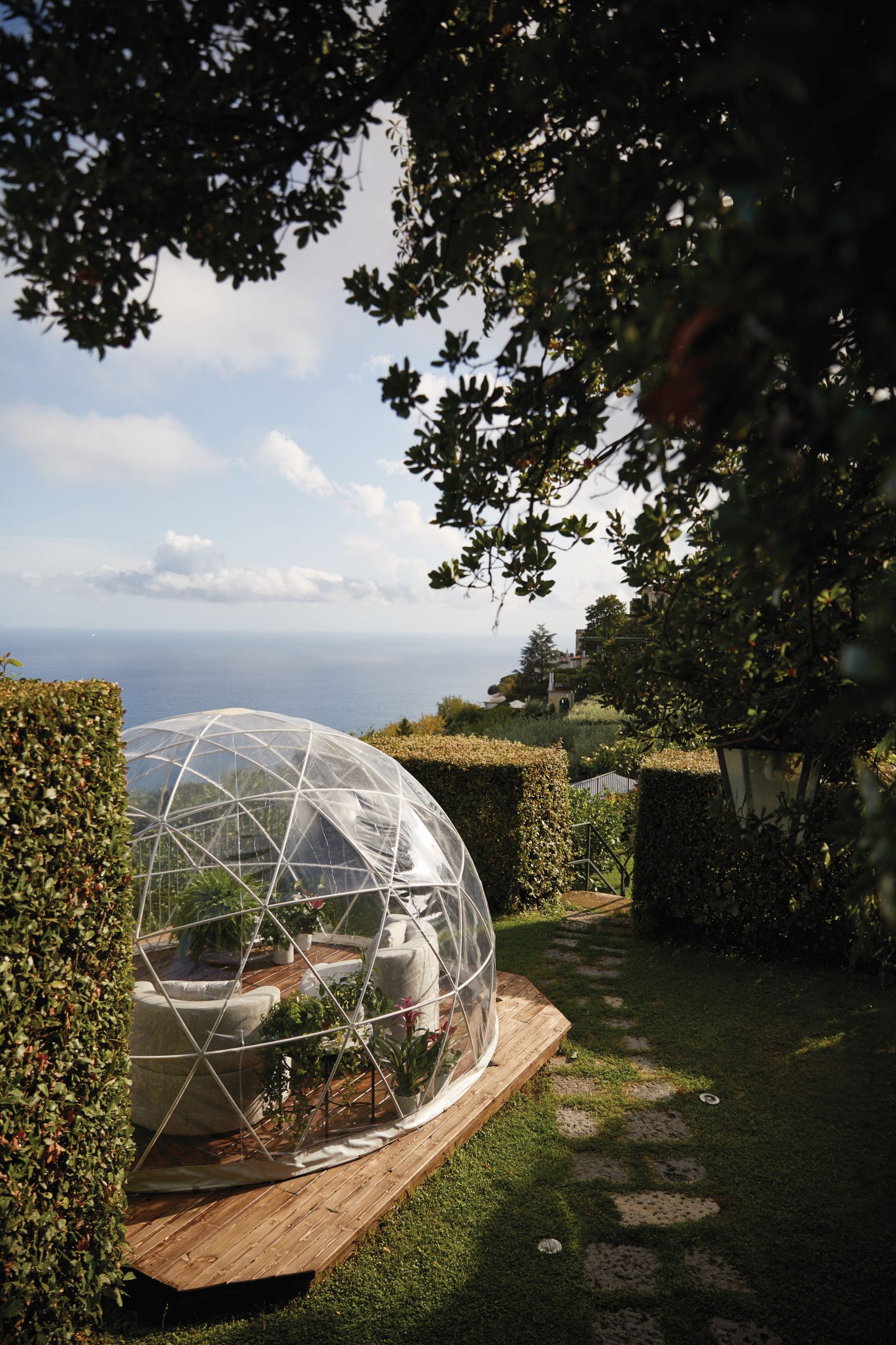 Outdoor dining pod at Belmond Hotel Caruso in Ravello Italy