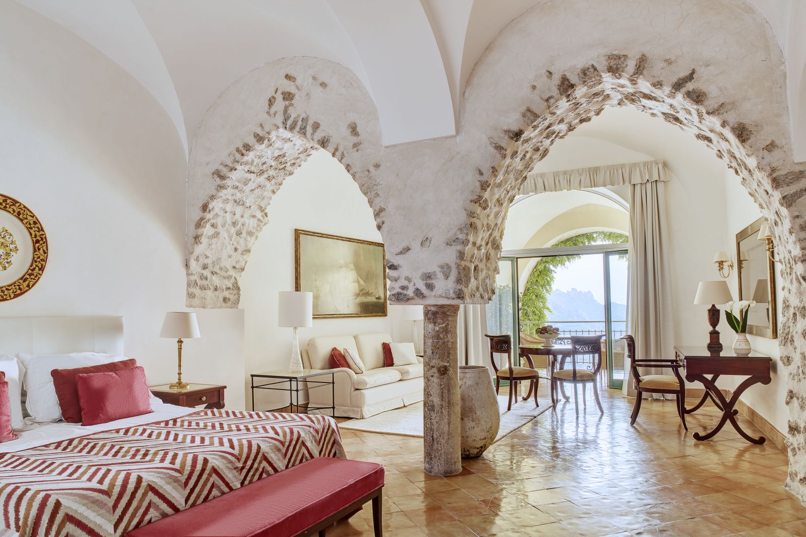 Spacious guest room and terrace at Belmond Hotel Caruso in Ravello Italy