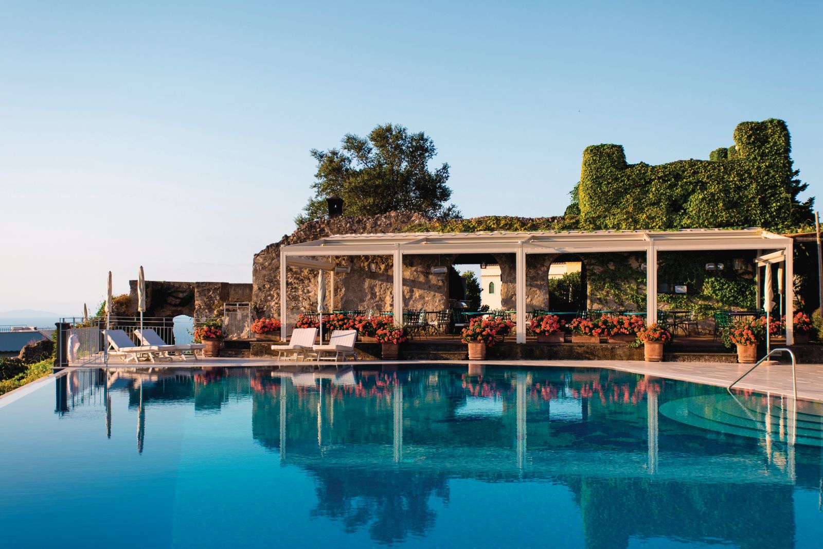 The swimming pool and terrace at Belmond Hotel Caruso in Ravello Italy